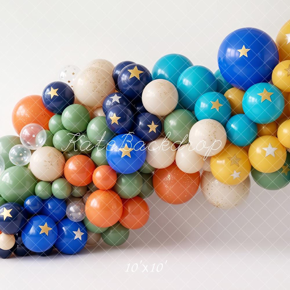 Kate Cake Smash Colorful Balloon Arch Star Decor Printed Backdrop Designed by Emetselch