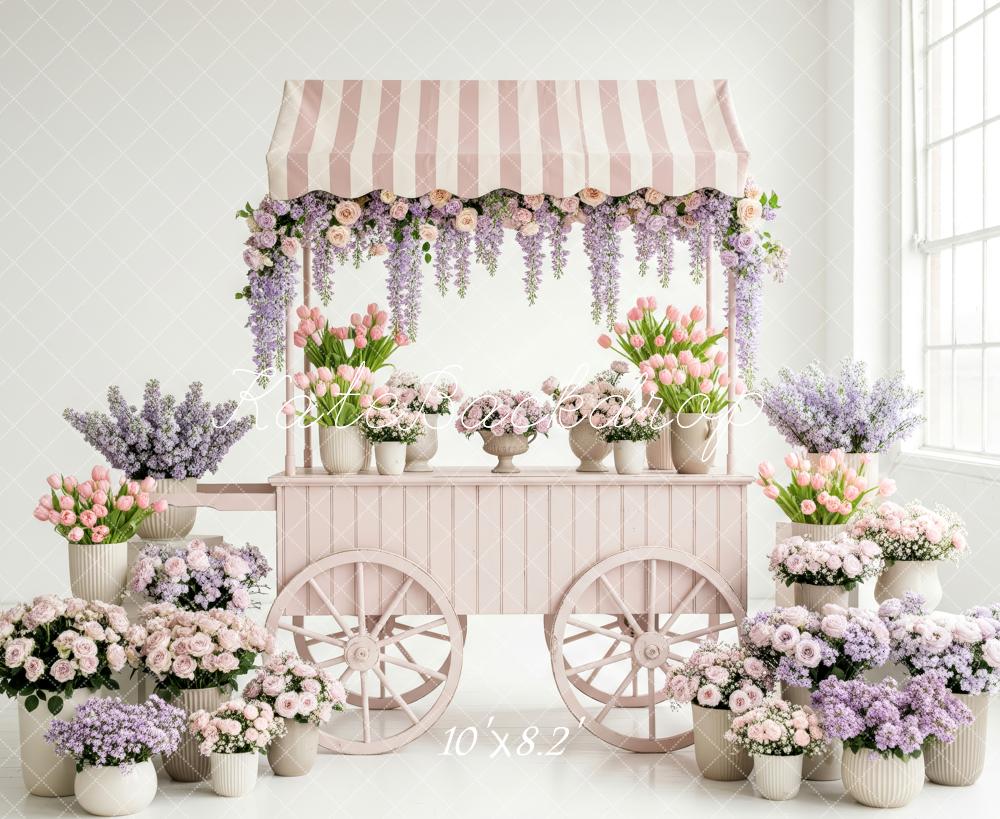 Kate Spring Flower Cart Pink and Purple Flowers Backdrop Designed by Patty Roberts