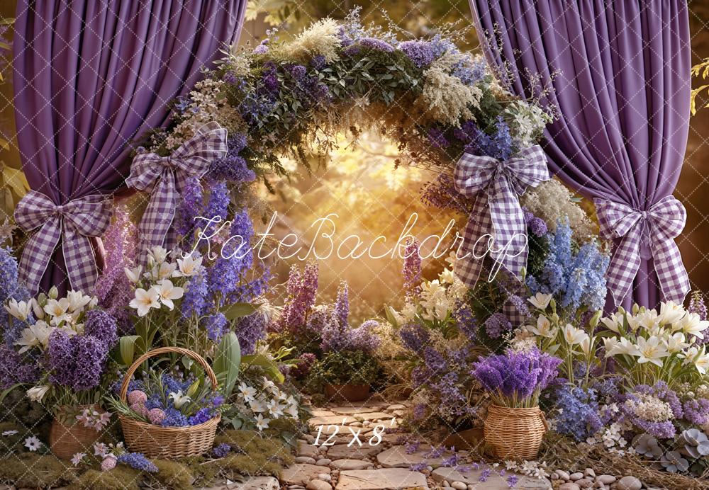 Kate Spring Flower Arch Purple Curtains Baskets Printed Backdrop Designed by Emetselch