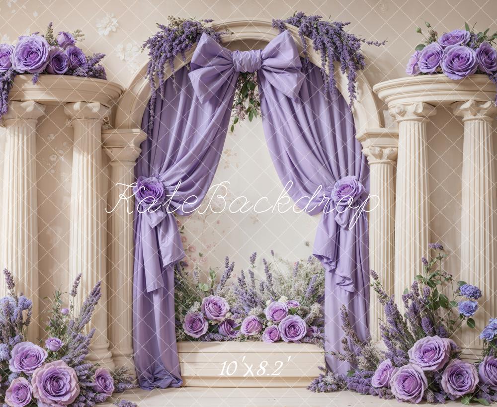Kate Retro Lavender Bow Flower Arch Columns Backdrop Designed by Emetselch
