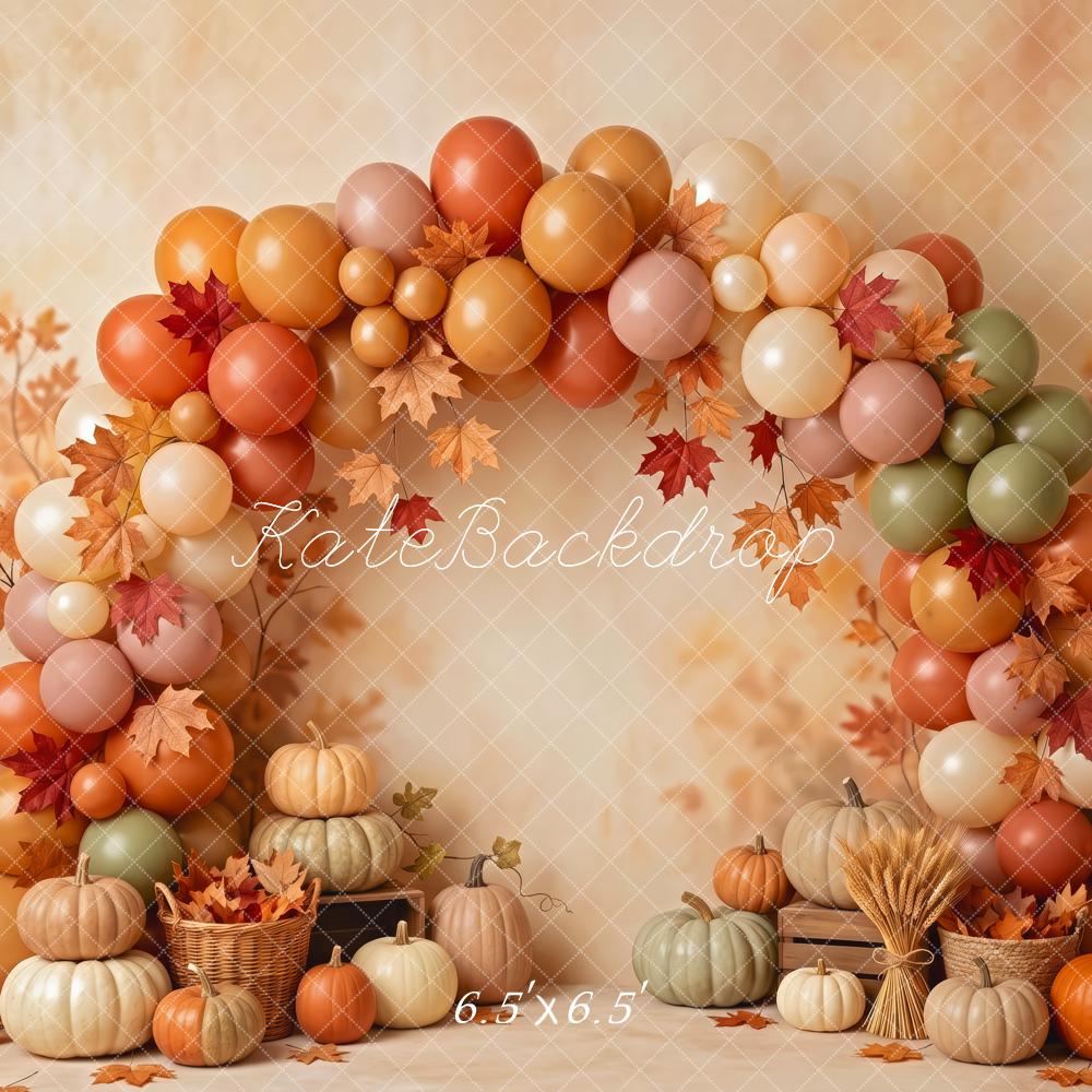 Kate Fall Birthday Pumpkin Balloon Arch With Leaves Printed Backdrop Designed by Patty Roberts