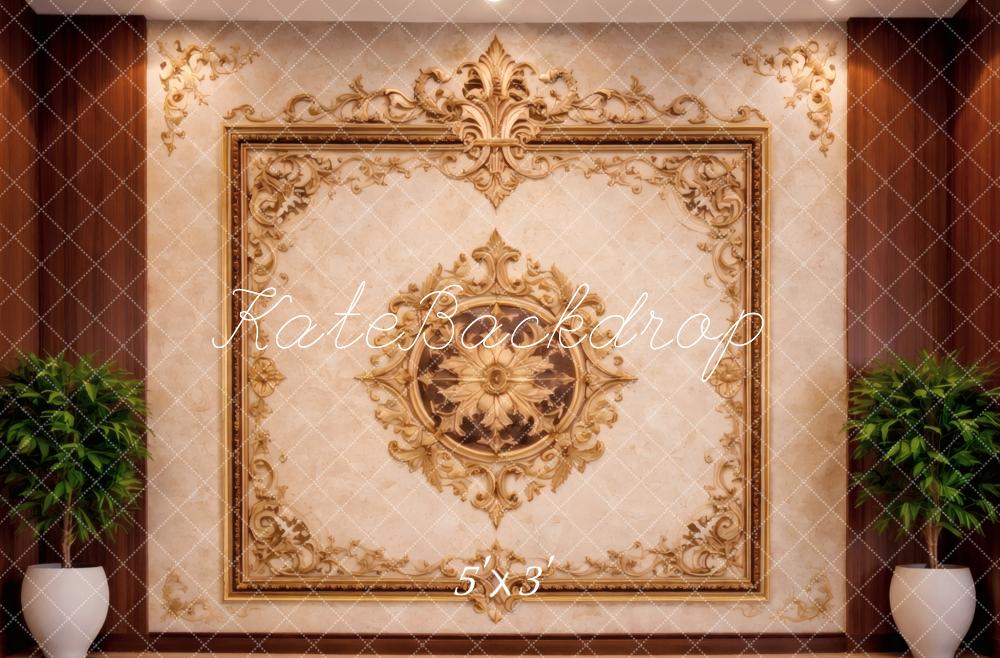 Kate Vintage Wall Ornate Gold with Plants Printed Backdrop Designed by Vertigo Productions