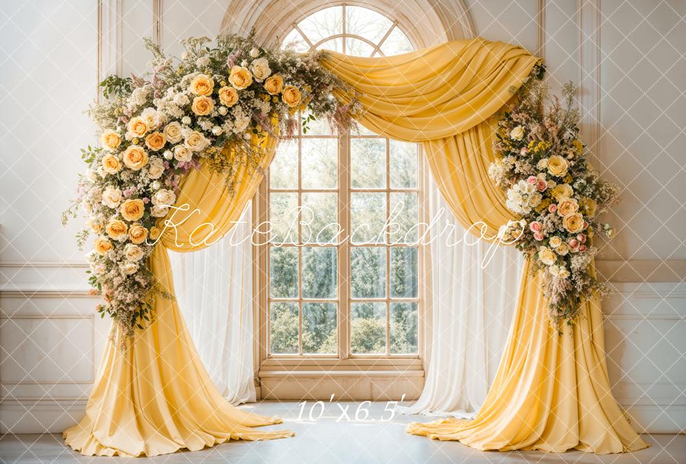 Elegant Flower Arch Yellow Drapes Foto Achtergrond Designed by Emetselch