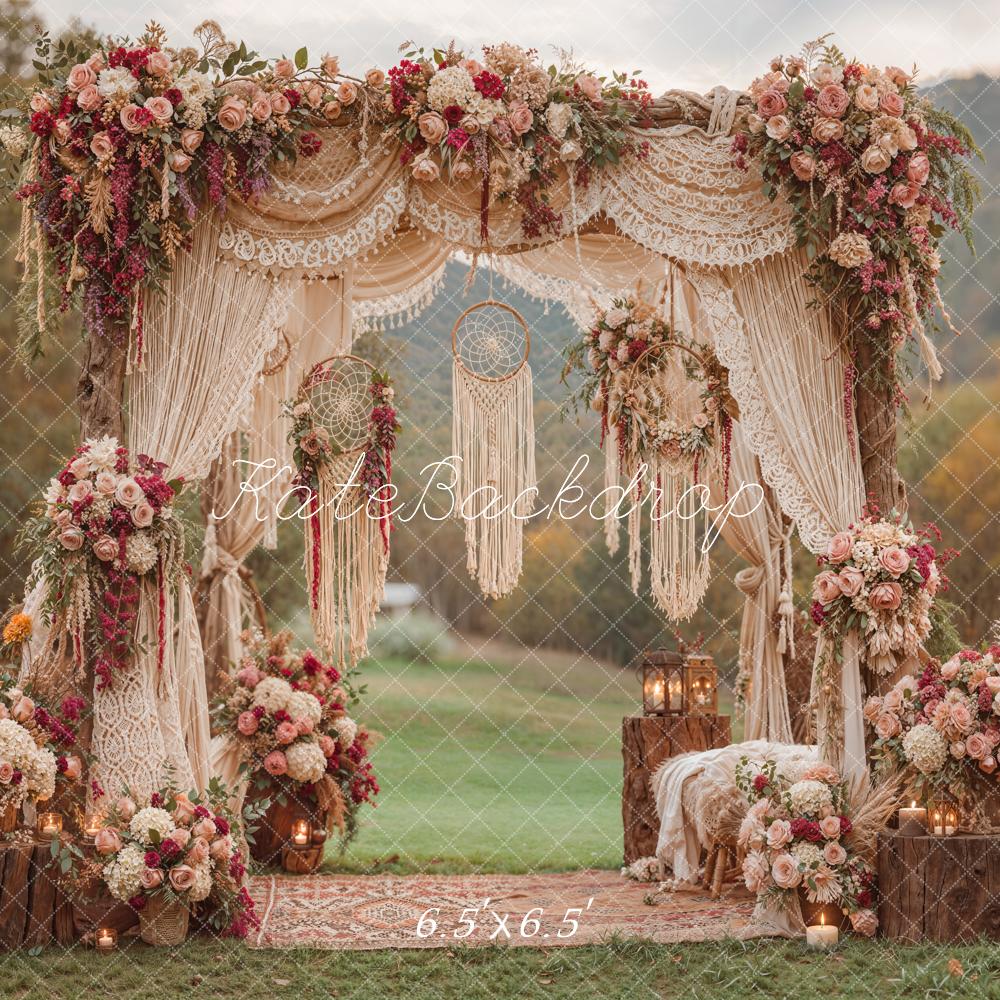 Kate Mother's Day Boho Flower Arch Macrame Lanterns Dreamcatcher Printed Backdrop Designed by Emetselch