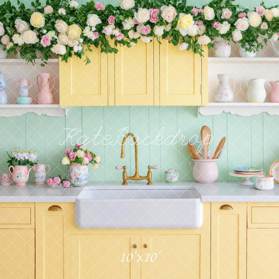 Charming Floral Kitchen Morning Backdrop