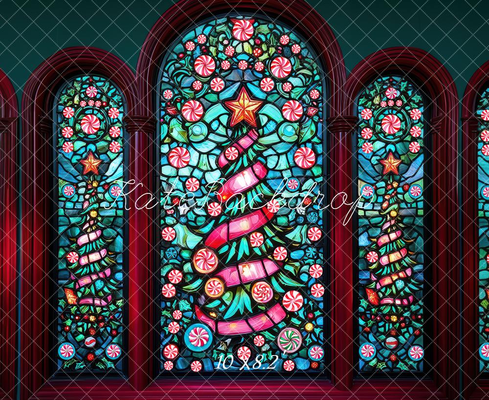 Kate Christmas Stained Glass Tree Windows Backdrop Designed by Mini MakeBelieve