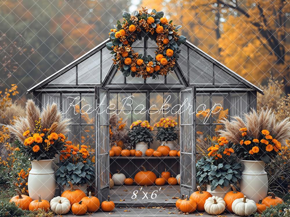 Kate Fall Boho Pumpkin Greenhouse Flower Forest Backdrop Designed by Mini MakeBelieve