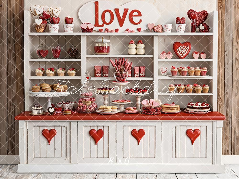 Kate Valentine's Day Kitchen Dessert Hearts Cupcakes Sweets Backdrop Designed by Emetselch