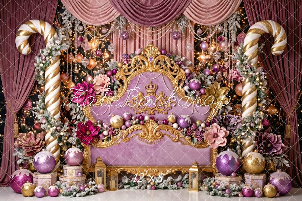 Kate Christmas Headboard Purple Royal Throne Candy Cane Printed Backdrop Designed by Patty Roberts