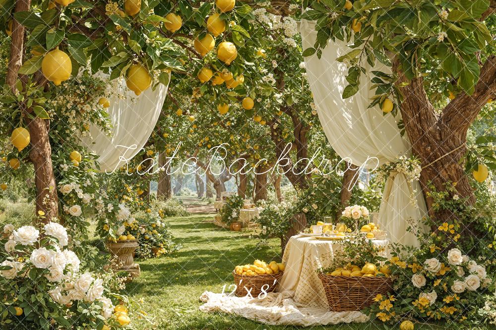 TEST Kate Summer Lemon Orchard Floral Arch Picnic Printed Backdrop Designed by Emetselch