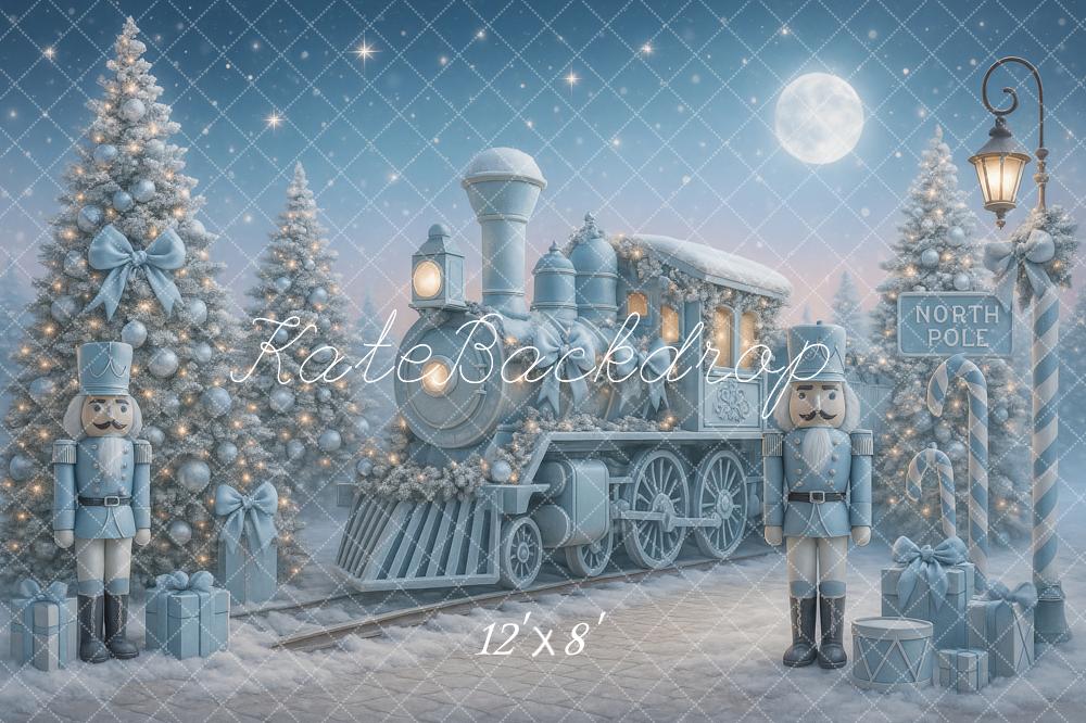 Kate Christmas Polar Train Nutcracker Blue Trees Snowy Backdrop Designed by Ashley Paul