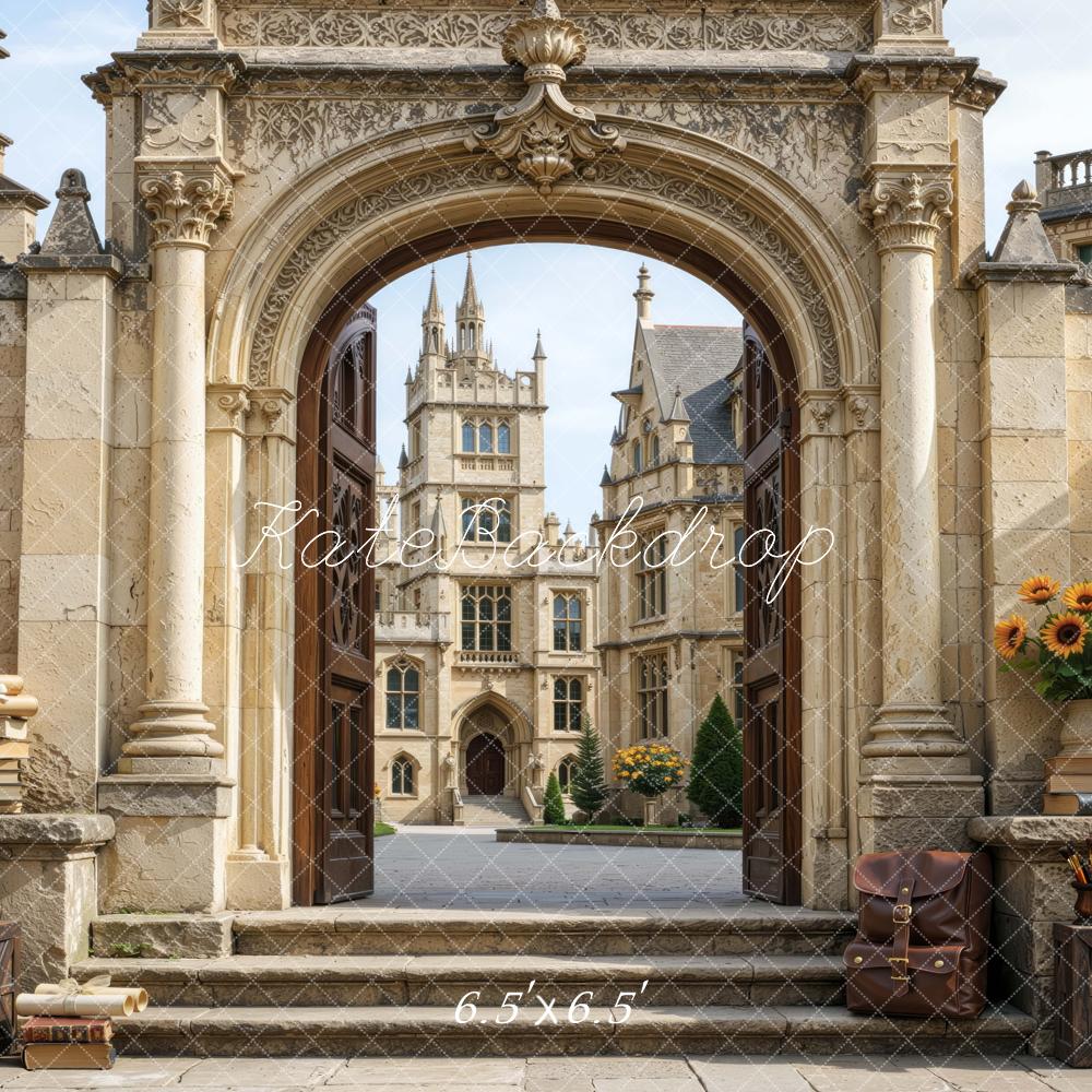 Kate School University Arch Entrance Archway Courtyard Books Printed Backdrop Designed by Mini MakeBelieve