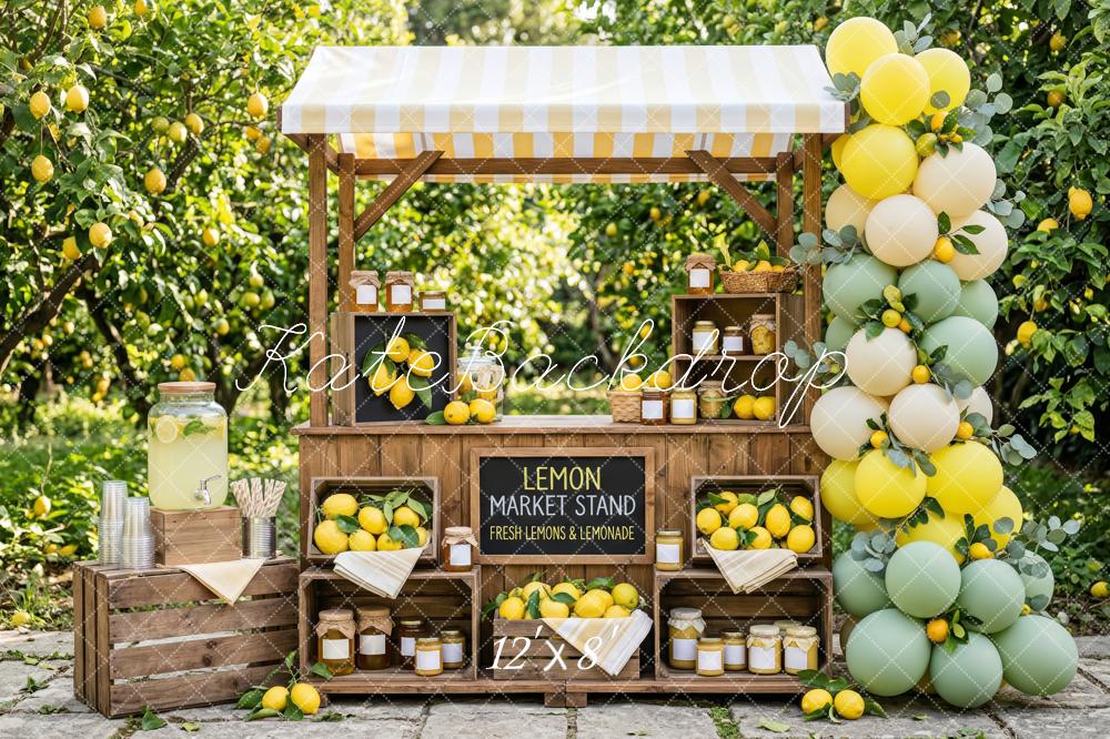 Kate Summer Lemon Market Stand Balloons Orchard Printed Backdrop Designed by Patty Roberts