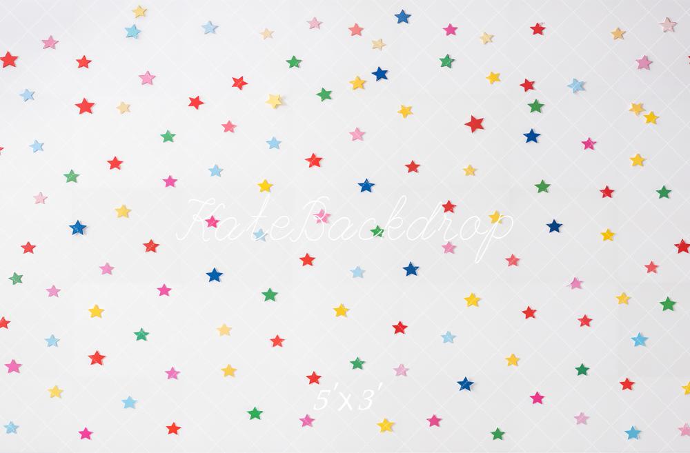 Kate Colorful Star Confetti White Printed Backdrop Designed by Emetselch