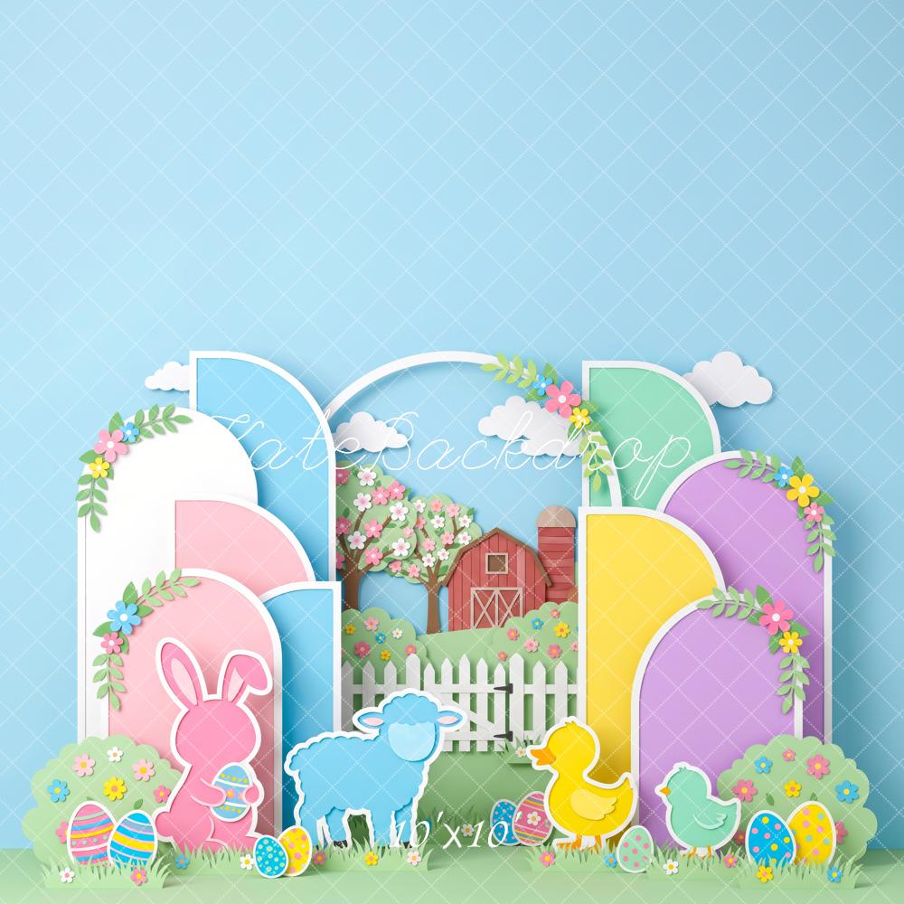 Kate Easter Pastel Papercut Arches Animals Printed Backdrop Designed by Patty Roberts