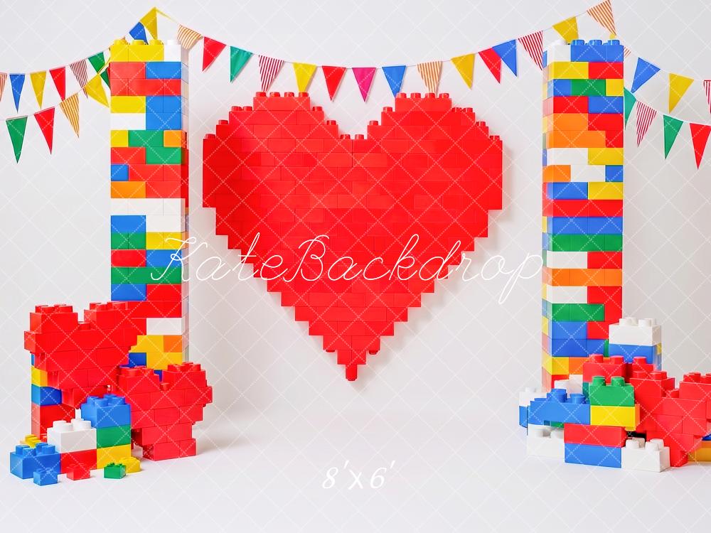 Kate Valentine's Day Colorful Block Heart Bunting Printed Backdrop Designed by Angela Miller