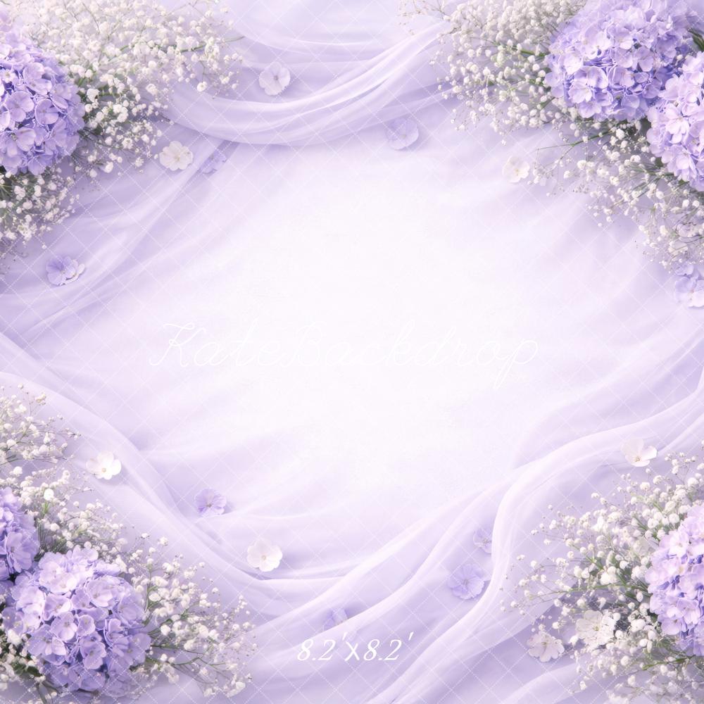 Kate Newborn Lavender Hydrangea Floral Draped Background Backdrop Designed by Megan Leigh Photography