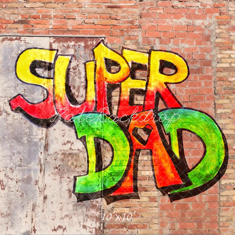Kate Father's Day Graffiti Super Dad Brick Wall Printed Backdrop Designed by Fantasyphotoart