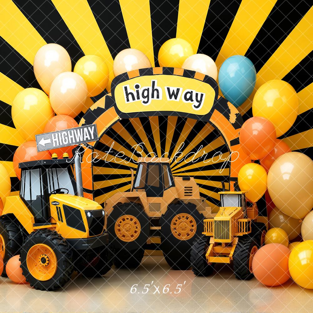 Kate Cake Smash Truck Highway Sunburst Balloons Backdrop Designed by Emetselch