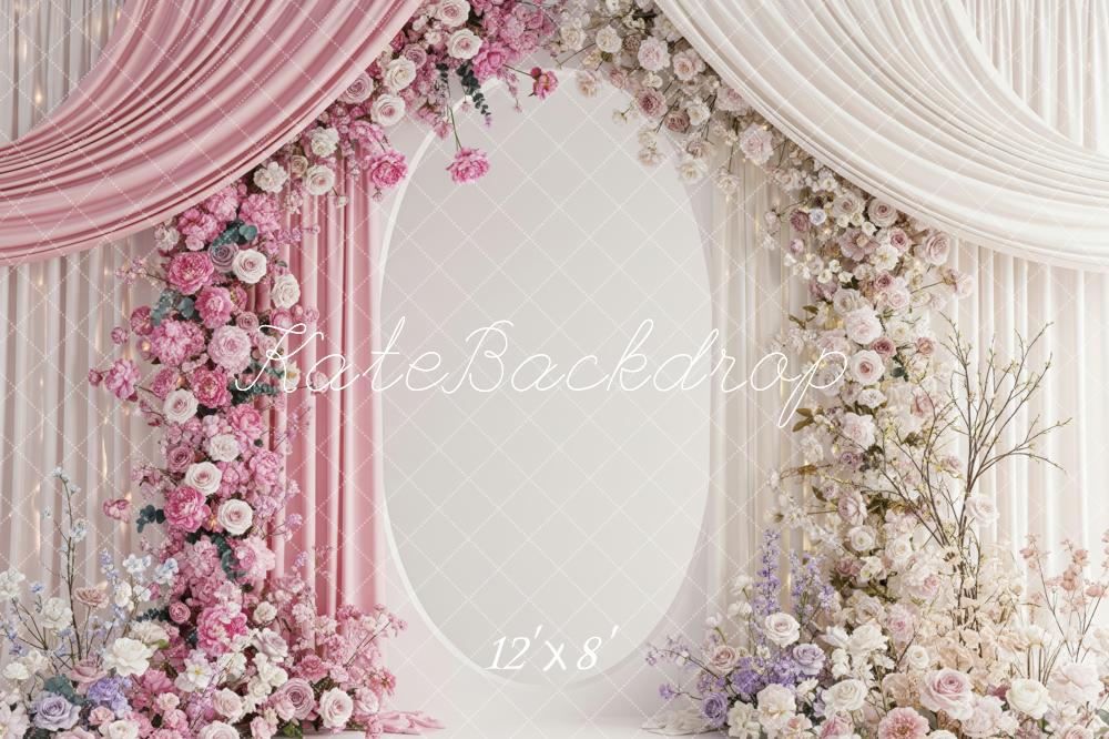 Kate Mother's Day Flower Arch Pink Cream Drapes Printed Backdrop Designed by Patty Roberts