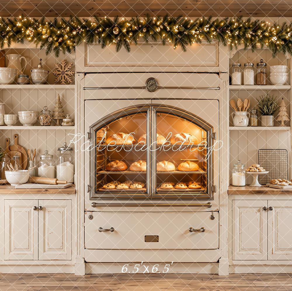 Kate Christmas Kitchen Garland Oven White Bread Cookies Printed Backdrop Designed by Emetselch