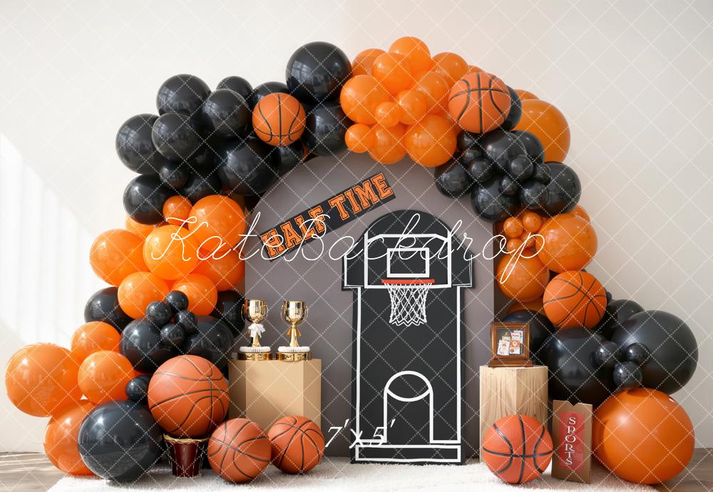 Kate Cake Smash Basketball Hoop Half Time Orange Black Balloons Printe