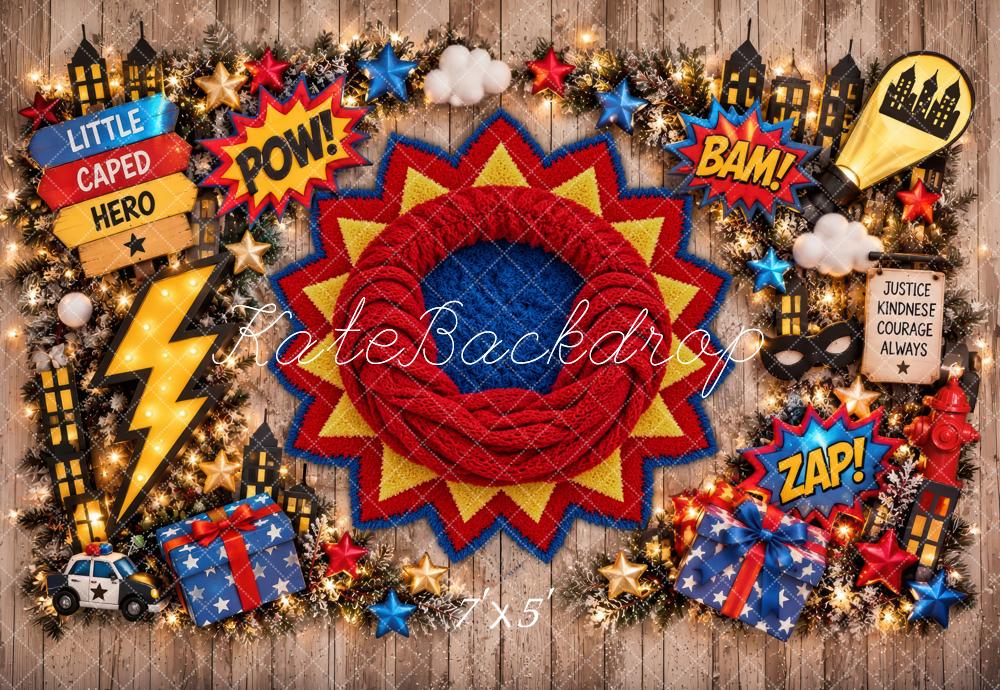 Kate Newborn Superhero Comic Gift Boxes Printed Backdrop Designed by Laura Bybee
