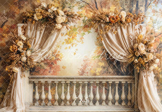 Kate Fall Retro Floral Arch Curtain Printed Backdrop Designed by Emetselch