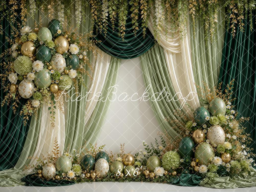 Kate Spring Birthday Floral Luxury Green Drapes Balloons Printed Backdrop Designed by Ashley Ward