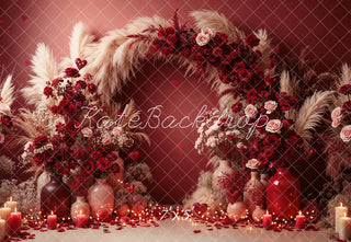 Kate Valentine's Day Flower Arch Red Roses Candles Printed Backdrop Designed by Emetselch