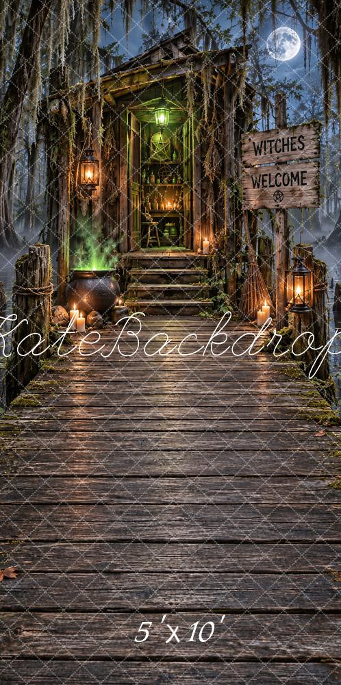 Kate Sweep Halloween Witch Cabin Moonlit Walkway Printed Backdrop Designed by Vertigo Productions