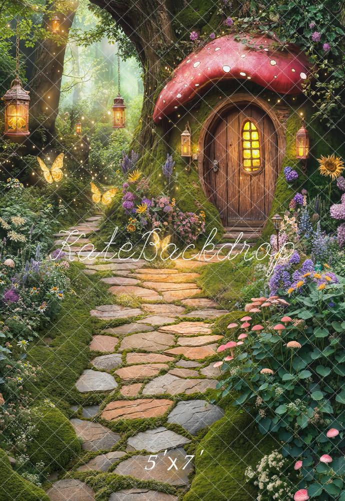 Kate Fairy Fantasy Mushroom House Stone Path Forest Backdrop Designed by Chain Photography