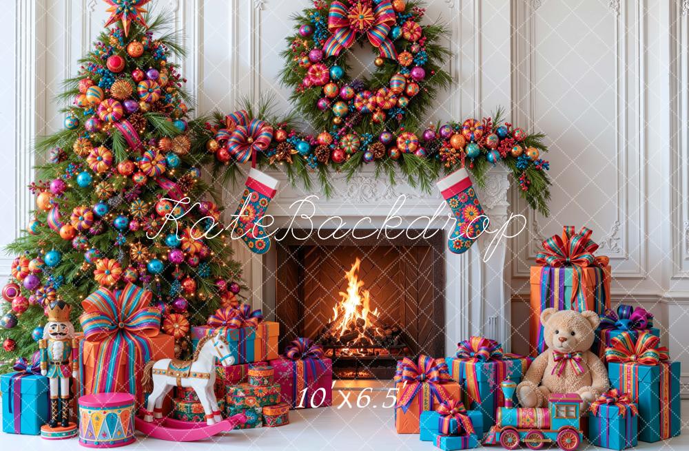 Kate Christmas Tree Fireplace Mexico Wreath Gifts Printed Backdrop Designed by Mini MakeBelieve