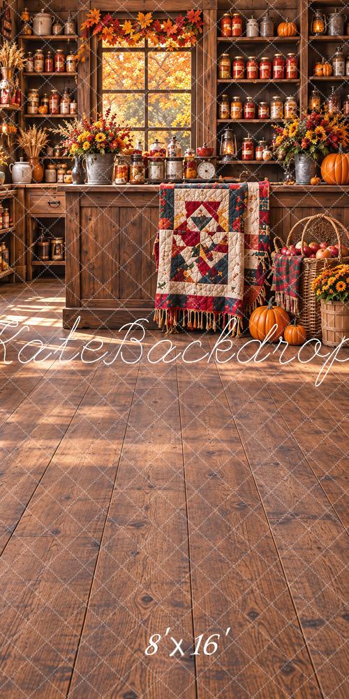 Kate Sweep Fall Rustic Kitchen Pumpkin Quilt Printed Backdrop Designed by Vertigo Productions