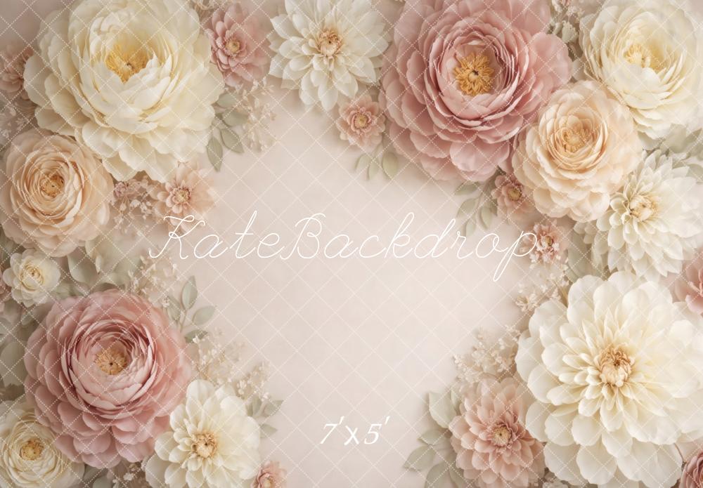 Kate Floral Cream Blush Flower Arch Printed Backdrop Designed by Vertigo Productions