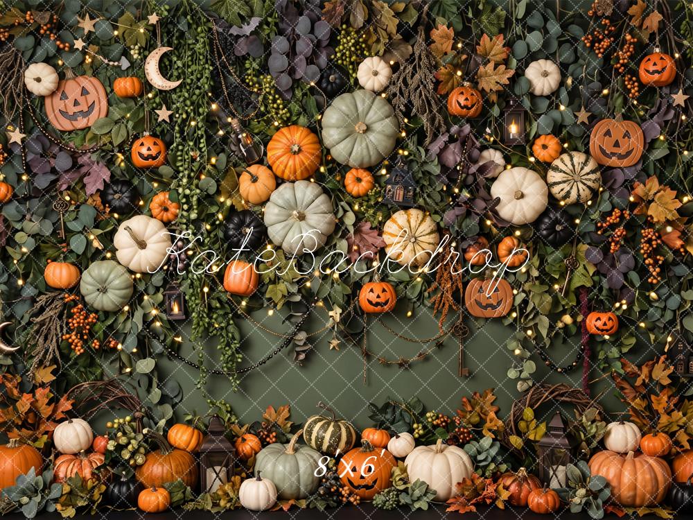 Kate Halloween Pumpkin Foliage Wall Leaves Printed Backdrop Designed by Patty Roberts