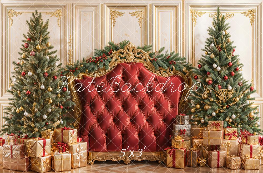 Kate Christmas Tree Red Headboard Upholstered Gifts Backdrop Designed by Emetselch