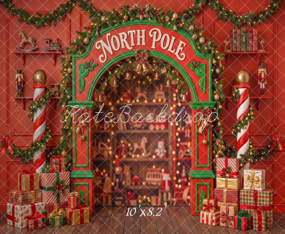 Kate Christmas Red North Pole Arch Gifts Garland Printed Backdrop Designed by Angela Miller