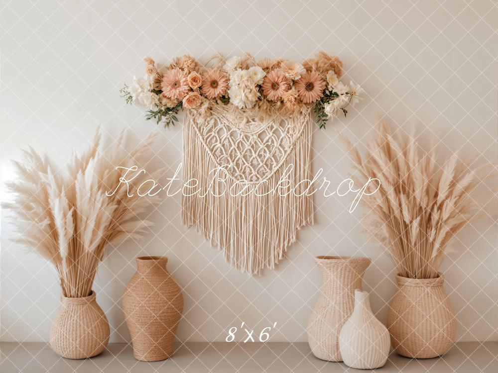 Kate Boho Floral Macrame Pampas Grass Backdrop Designed by Emetselch