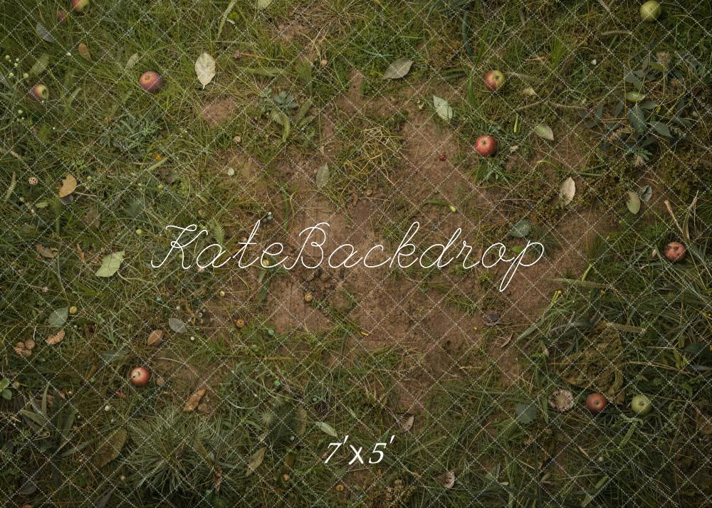 Kate Fall Fallen Apples On Grass And Dirt Floor Printed Backdrop Designed by Ashley Ward