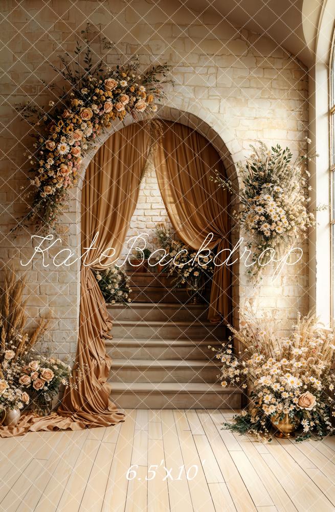 Neutral Arch Cascading Stairs Floral Foto Achtergrond Designed by Emetselch