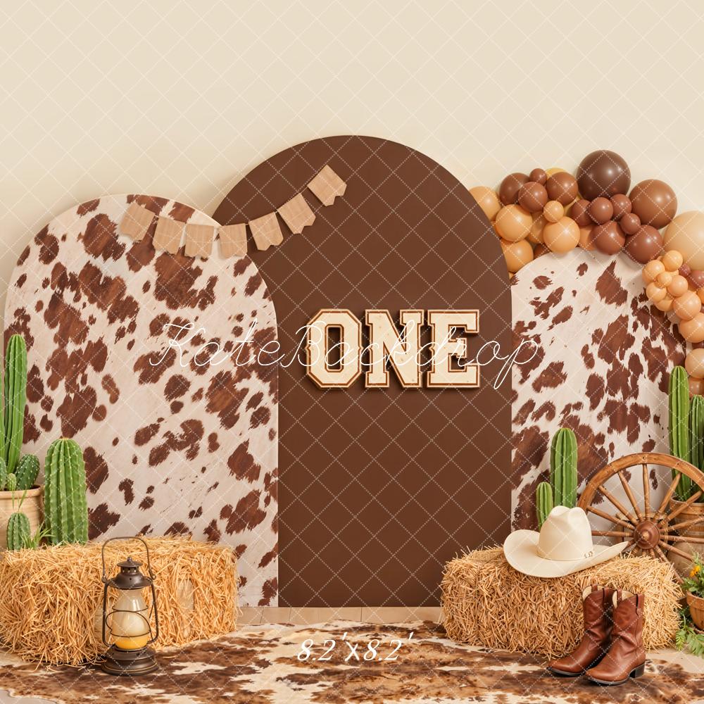 Kate Cake Smash Western Cow Print Cactus Hay One Birthday Printed Backdrop Designed by Emetselch
