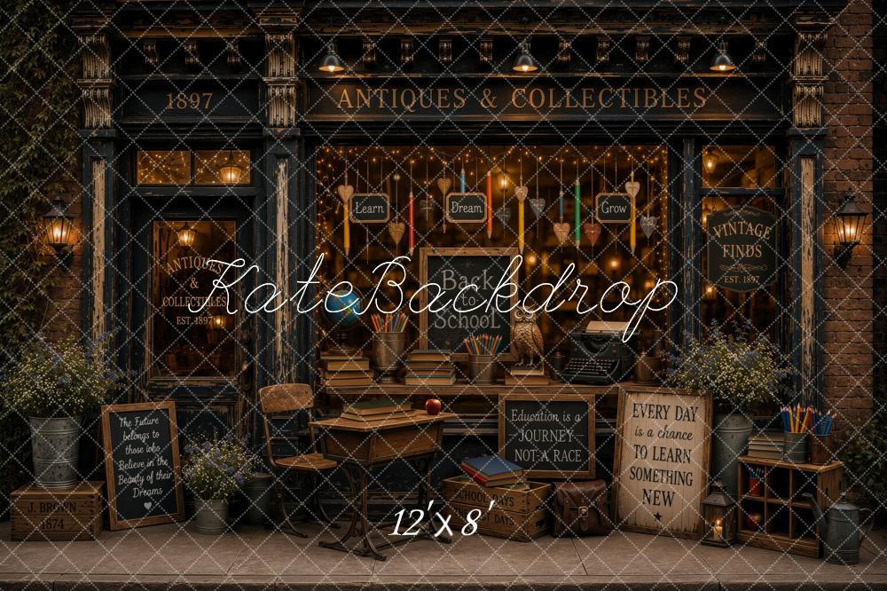 Kate Back to School Antique Window Display Books Pencils Desk Printed Backdrop Designed by Ashley Ward