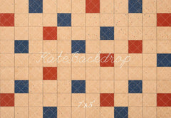 Kate Checkerboard Beige Red Blue Tiles Floor Printed Backdrop Designed by Kate Image