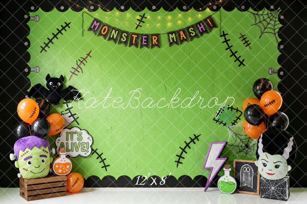 Kate Halloween Green Frankenstein Monster Party Printed Backdrop Designed by Mini MakeBelieve