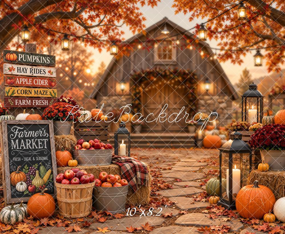 Kate Fall Pumpkin Market Farm Barn Leaves Printed Backdrop Designed by Emetselch