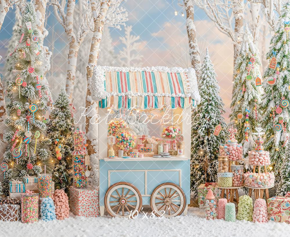 Kate Christmas Trees Candy Cart Snowy Forest Backdrop Designed by Emetselch