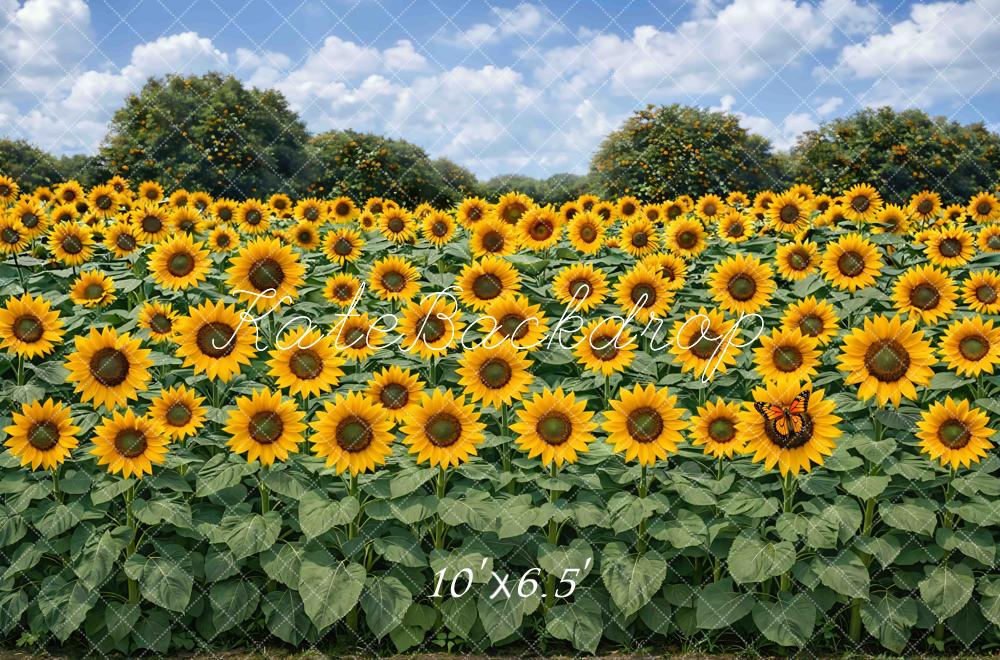 Kate Fall Sunflower Field Sky Printed Backdrop Designed by Mini MakeBelieve
