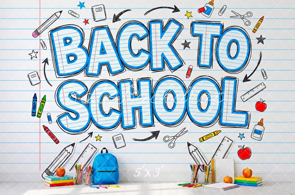 Kate Back To School Notebook Paper School Supplies Printed Backdrop Designed by Patty Roberts