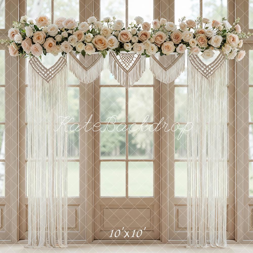 Kate Boho Flower Arch Macrame Window Scene Printed Backdrop Designed by Mini MakeBelieve